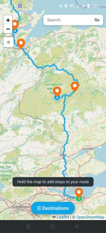PinPilot multi-stop route planner with reorderable stops